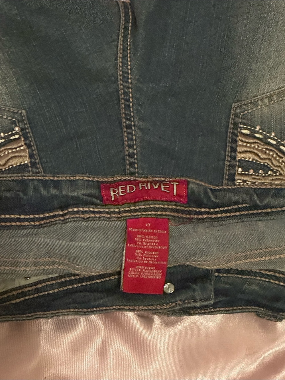 Red Rivet Rhinestone Jean Shorts - Picture 3 of 3